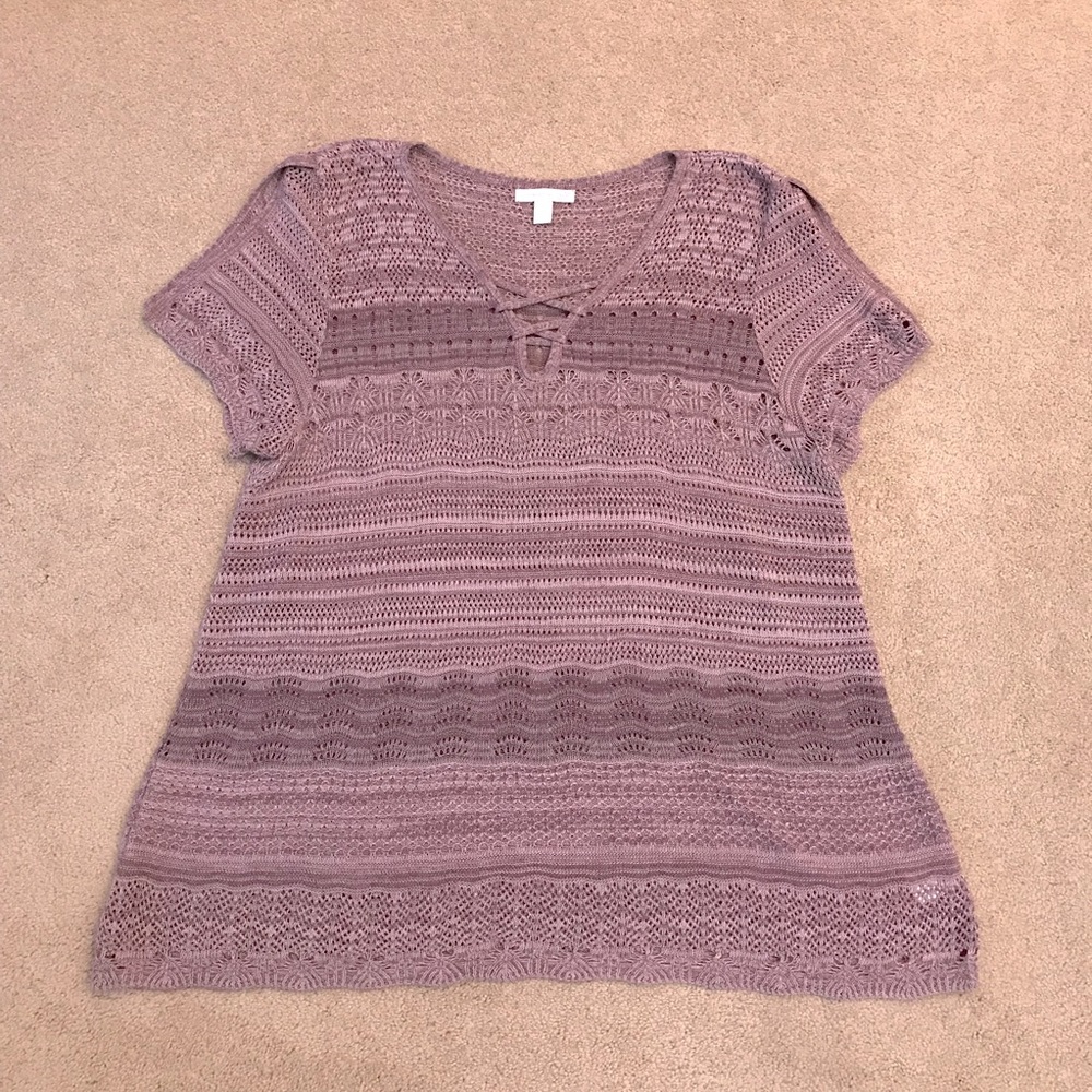 Westport Crochet Knit Top Size XL Purple Short Sleeve Boho Coquette Feminine